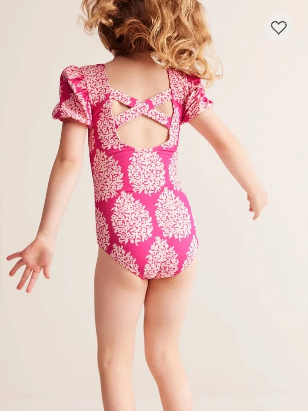 Boden—Girls' Pink Floral Puff-Sleeve One-Piece Swimsuit, 4-5